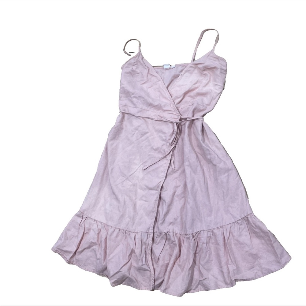 Gap Linen Wrap Dress Women's XS Pink Mini Sleeveless Strappy Ruffle Coastal XS